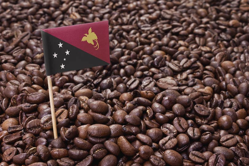 巴布亚国旗新几内亚粘在烤咖啡豆里